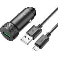 Автомобільний зарядний пристрій HOCO Z49A Level Single Port 1xUSB-A, QC3.0 18W Black w/Micro-USB cable (6931474795700)