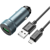 Автомобильное зарядное устройство HOCO Z49A Level Single Port 1xUSB-A, QC3.0 18W Metal Gray w/Micro-USB cable (6931474795717)