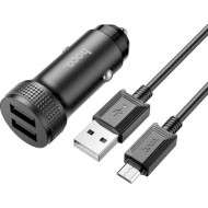 Автомобільний зарядний пристрій HOCO Z49 Level Dual Port 2xUSB-A, QC3.0 18W Black w/Micro-USB cable (6931474795649)