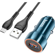 Автомобильное зарядное устройство HOCO Z46 1xUSB-A, QC3.0 Sapphire Blue w/Micro-USB cable (6931474770301)