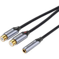 Кабель VENTION 3.5mm Female to 2RCA Female Adapter Cable mini-jack 3.5 мм - 2RCA 0.3м Black (BCOHY)
