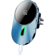Автодержатель для смартфона с беспроводной зарядкой USAMS US-CD170 Magnetic Car Wireless Charging Phone Holder Gray (CD170DZ01)