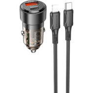 Автомобильное зарядное устройство BOROFONE BZ20 Smart 1xUSB-A, 1xUSB-C, PD20W, QC3.0, 38W Black w/Type-C to Lightning cable (BZ20CLTB)