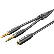 Кабель VENTION Dual 3.5mm Male to 3.5mm Female Audio Cable mini-jack 3.5mm 0.3м Black (BHFBY)