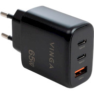 Зарядное устройство VINGA GaN 65W PD+QC 2C1A ports Wall Charger Black (VCPCHCCA65B)