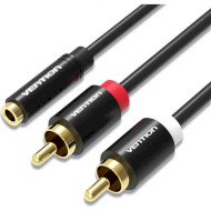 Кабель VENTION 3.5mm Female to 2RCA Male Audio Cable mini-jack 3.5 мм - 2RCA 1м Black (VAB-R01-B100)