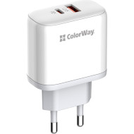 Зарядний пристрій COLORWAY Power Delivery 1xUSB-C, 1xUSB-A, PPS, 45W White (CW-CHS042PD-WT)