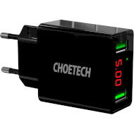 Зарядное устройство CHOETECH C0028 Dual Port USB Wall Charger with Digital Display Black