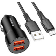 Автомобільний зарядний пристрій BOROFONE BZ19B Wisdom 2xUSB-A, 36W Black w/Micro-USB cable (6941991101502)