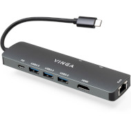 Порт-репликатор VINGA Type-C to HDMI, 3xUSB-A3.0, LAN, SD/TF, PD100W (VHYC8)