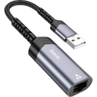 Адаптер OTG HOCO UA26 USB-A to RJ45 Ethernet Adapter Metal Gray