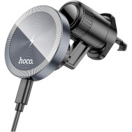 Автотримач для смартфона з бездротовою зарядкою HOCO HW6 Vision Metal Magnetic Wireless Fast Charging Air Outlet Car Holder Black Metal Gray