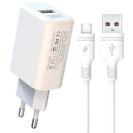 Зарядное устройство XO L85 1xUSB-A, QC3.0, 18W White w/Micro-USB cable (XO-L85M-WH)