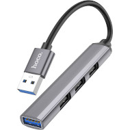 USB-хаб HOCO HB26 4-in-1 USB-A to 1xUSB3.0, 3xUSB2.0 Metal Gray