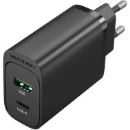 Зарядний пристрій VENTION Two-Port USB-A, USB-C, PD3.0, QC4.0, 38W Wall Charger Black (FBIB0-EU)