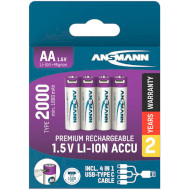 Аккумулятор ANSMANN AA 2000mAh, Type-C зарядка 4шт/уп (1312-0036)