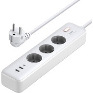 Мережевий фільтр UGREEN CD286 White, 3 розетки, 1xUSB-C, 2xUSB, 2м