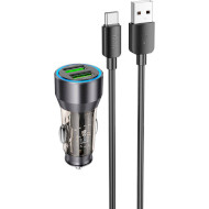 Автомобільний зарядний пристрій HOCO NZ12 Prosperity 2xUSB-A, QC3.0, 36W Black w/Type-C cable (NZ12 (2USB/36W) + USB-C BLACK)