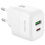 Зарядний пристрій XO L137 1xUSB-C, 1xUSB-A, QC3.0, PD20W White (L137_WHITE)