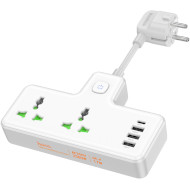 Сетевой разветвитель HOCO AC11A Voyage White, 2 розетки, 1xUSB-C, 3xUSB