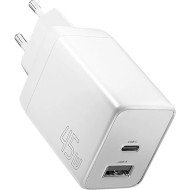 Зарядний пристрій ESSAGER ECT45W 1xUSB-A, 1xUSB-C, PD3.0, QC4.0, GaN White (ECT45W-LJB02-Z)