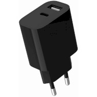 Зарядний пристрій GEMBIRD 1xUSB-A, 1xUSB-C, 2.4A, 12W Black (TA-UC-2AC12-01-BK)