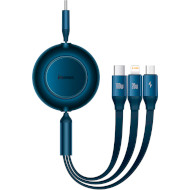 Кабель BASEUS Bright Mirror 2 Retractable 3-in-1 Fast Charging Data Cable Type-C to M+L+C 100W 1.1м Blue (CAMJ010203)