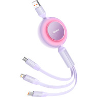 Кабель BASEUS Bright Mirror 2 Retractable 3-in-1 Fast Charging Data Cable USB to M+L+C 66W 1.1м Purple (CAMJ010105)