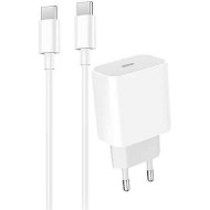 Зарядний пристрій DENMEN DC06 1xUSB-C 20W 3.6A White w/Type-C to Type-C cable