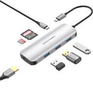 Порт-реплікатор VENTION 7-in-1 USB-C to HDMI, 3xUSB3.0, SD/TF, PD100W (TOJHB)