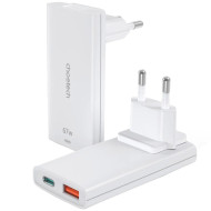 Зарядное устройство CHOETECH PD6011 67W 1xUSB-A, 1xUSB-C GaN Ultra Thin Wall Charger White