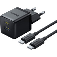 Зарядний пристрій BASEUS Palm Fast Charger C+U 30W EU Cluster Black w/Type-C cable (P1011160A113-01)