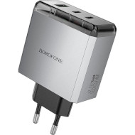 Зарядний пристрій BOROFONE BN22 Lena 1xUSB-A, 2xUSB-C, PD65W, QC3.0 Metal Gray