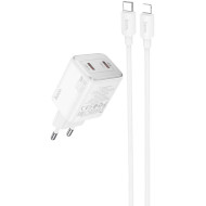 Зарядное устройство HOCO N42 Elogiado 2xUSB-C, PD45W White w/Type-C to Lightning cable (6942007617116)