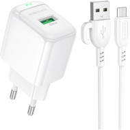 Зарядний пристрій BOROFONE BAS42A Potential 1xUSB-A, QC3.0, 18W White w/Micro-USB cable