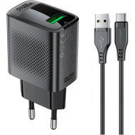 Зарядное устройство ACEFAST A90 Fast Charge Wall Charger QC18W (1xUSB-A) Black w/Type-C cable