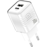 Зарядний пристрій WUW C228 1xUSB-A, 1xUSB-C, PD30W, GaN White