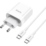 Зарядний пристрій HOCO C80A Rapido 1xUSB-A, 1xUSB-C, PD20W, QC3.0 White w/Type-C cable (6931474740533)