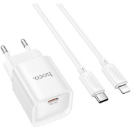 Зарядний пристрій HOCO C146A Charm 1xUSB-C, PD20W, QC3.0 White w/Type-C to Lightning cable (6942007630252)