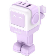 Зарядний пристрій UGREEN CD361 Nexode RG 65W 2xUSB-C, 1xUSB-A, Robot GaN Fast Charger Purple (35291)