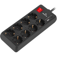Сетевой фильтр REAL-EL RS-Protect 805 Black, 8 розеток, 1xUSB-C, 1xUSB, 3м (EL122300043)