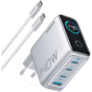 Зарядное устройство ANKER Laptop GaN Charger 140W, 1xUSB-A, 3xUSB-C, PD3.1 Silver w/Type-C cable (B2697G41)