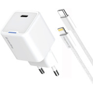 Зарядний пристрій COLORWAY GaN Mini 20W 1xUSB-C Fast Charging White w/Type-C to Lightning cable (CW-CHS059PDL-WT)