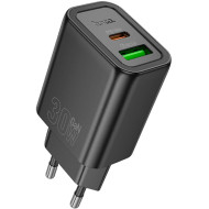 Зарядний пристрій HOCO N63 Gentle GaN 1xUSB-A, 1xUSB-C, PD30W, QC3.0 Black (6942007644358)