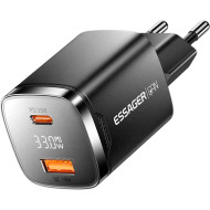 Зарядное устройство ESSAGER Gamet 1xUSB-A, 1xUSB-C, PD3.0, QC4.0, GaN Black (ECT33W-GMB01-Z)