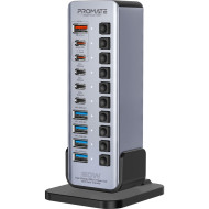 USB-хаб с выключателями PROMATE GegaTower-60W 14-in-1 Fast Charge Multi-port USB-C Tower Hub with 5Gbps Data Transfer