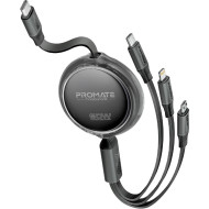 Кабель PROMATE TrioCord-R 3-in-1 USB-C to USB-C/Lightning/Micro-USB PD 60W 1.1м Black