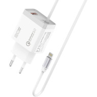 Зарядний пристрій PROMATE iCharge-PDQC3 1xUSB-A, PD20W, QC3.0 White w/Lightning cable