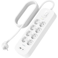 Мережевий фільтр BELKIN Surge Protector White, 8 розеток, 1xUSB-C, 1xUSB, 2м (SRB003VF2M-V2)