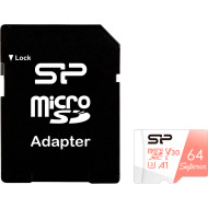Карта памяти SILICON POWER microSDXC Superior 64GB UHS-I U3 V30 A1 Class 10 + SD-adapter (SP064GBSTXDV3V20SP)